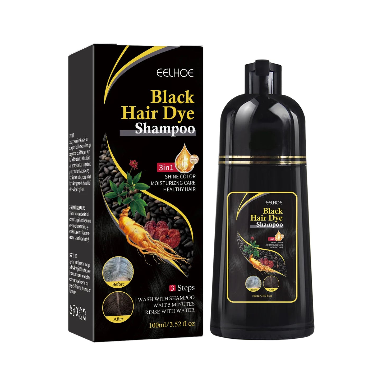 Eelhoe Black Hair Dye Shampoo Polygonum Multiflorum Moisturizing Hair 3 In 1 Cleaning Repair Softening Haircare Products