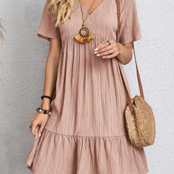 V-neck Short Sleeve Dress Summer Fashion Casual Loose Ruffled Dresses Beach Clothing Women