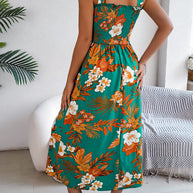 Flowers Print Suspender Corset Dress Ins Fashion Holiday Beach Long Dresses Summer Clothing For Women