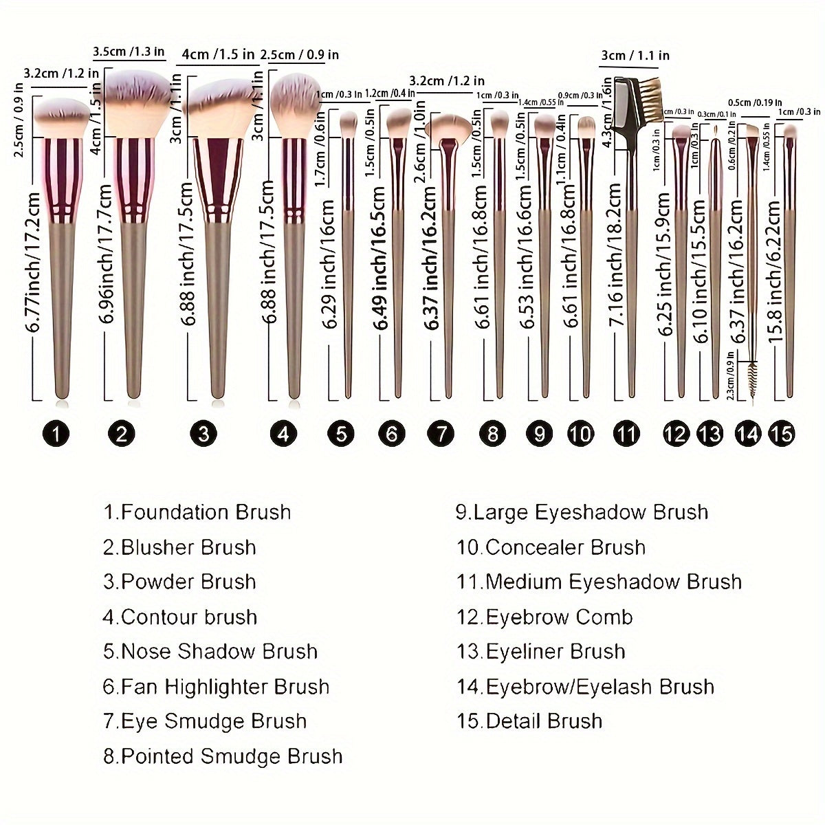 15pcs Professional Makeup Brushes Set Bag Foundation Eyelash Eyebrow Eyeshadow Cosmetic Make Up Tool Makeup Brush Tool Set