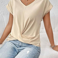 Fashion V-neck Short-sleeve T-shirt Summer Casual Irregular Knot Top For Women Clothing