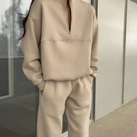 Long-sleeved Sports Sweatshirt Suit Fashion Stand-up Collar Zip-up Top And Elastic Band Trousers With Pocket Srping Fall Clothing For Women