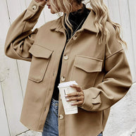 Winter Coat Women Lapel Single-breasted Thickened Solid Color Jacket Woolen Loose Short Coat For Women Fashion Outwear Clothing