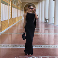 One-shoulder Ribbon Long Dress Ins Fashion Slim Sleeveless Dresses For Evening Party Club Clothing Women