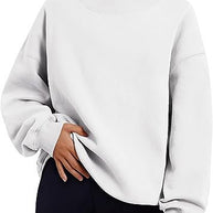 Pullover Sweatshirt Solid Color Loose Tops Round Neck Hoodie Women Thick Clothing