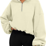 Loose Sport Pullover Hoodie Women Winter Solid Color Zipper Stand Collar Sweatshirt Thick Warm Clothing