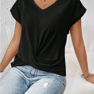 Fashion V-neck Short-sleeve T-shirt Summer Casual Irregular Knot Top For Women Clothing
