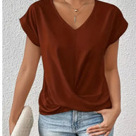 Fashion V-neck Short-sleeve T-shirt Summer Casual Irregular Knot Top For Women Clothing