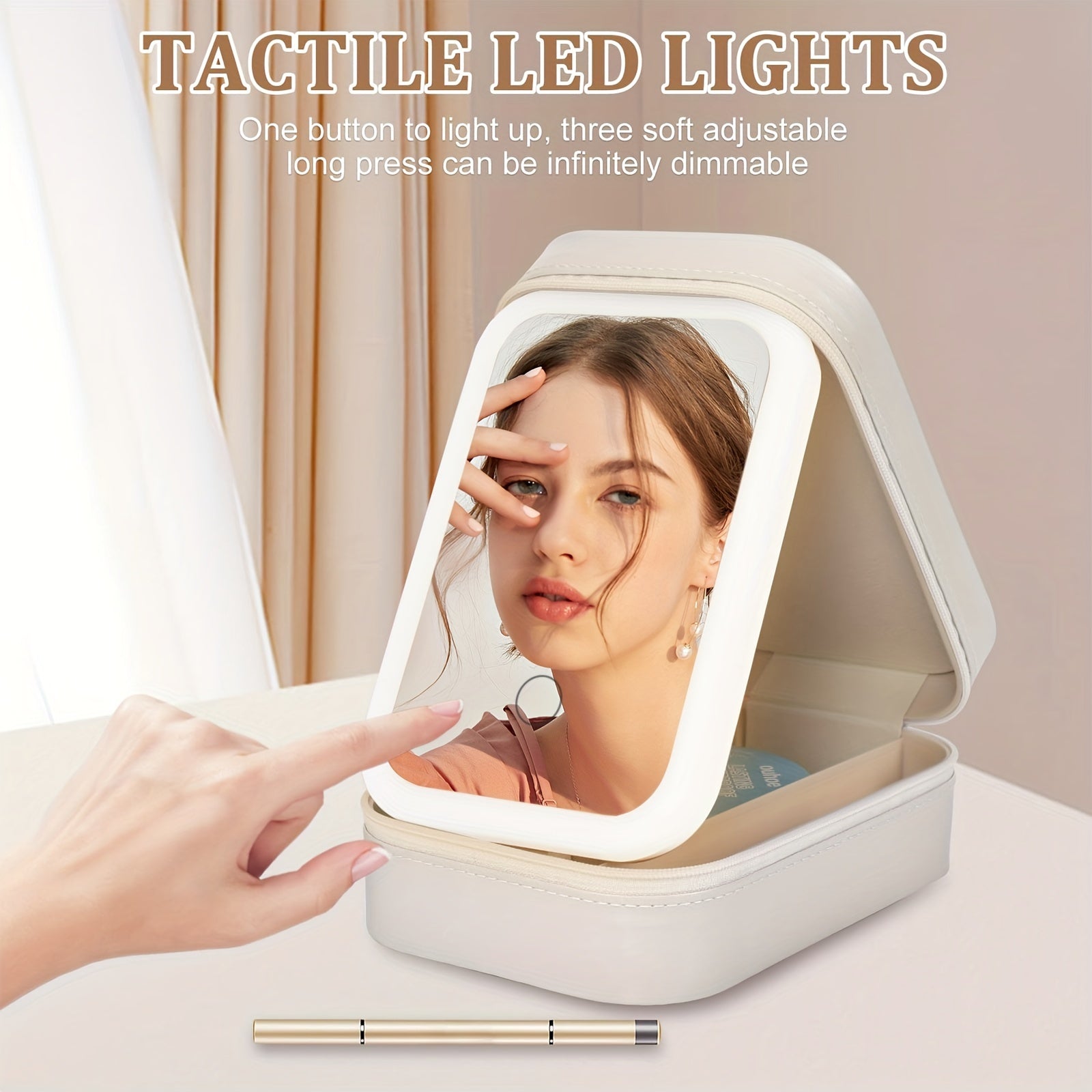 2 in 1 Travel Makeup Bag with LED Lighted, Make Up Case with Mirror, Jewelry Box Organizer with LED Makeup Mirror, 3 Color Setting Cosmetic Makeup Box Organizer Case for Women Beauty Tools Accessories Case Rechargeable, Chris