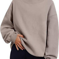 Pullover Sweatshirt Solid Color Loose Tops Round Neck Hoodie Women Thick Clothing