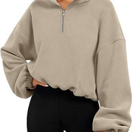 Loose Sport Pullover Hoodie Women Winter Solid Color Zipper Stand Collar Sweatshirt Thick Warm Clothing
