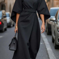 Loose Batwing Sleeve Dress Fashion Waist-tighted Solid Color Elegant Dresses For Women Clothing