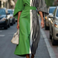 Loose Batwing Sleeve Dress Fashion Waist-tighted Solid Color Elegant Dresses For Women Clothing