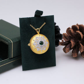 925 Silver Green Gold Snowflake Photo Clip Necklace