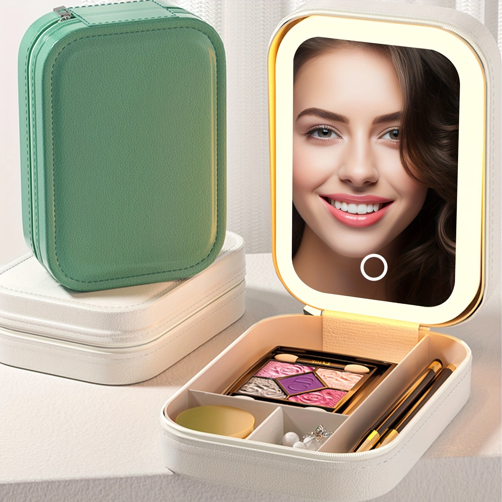 2 in 1 Travel Makeup Bag with LED Lighted, Make Up Case with Mirror, Jewelry Box Organizer with LED Makeup Mirror, 3 Color Setting Cosmetic Makeup Box Organizer Case for Women Beauty Tools Accessories Case Rechargeable, Chris