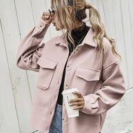Winter Coat Women Lapel Single-breasted Thickened Solid Color Jacket Woolen Loose Short Coat For Women Fashion Outwear Clothing