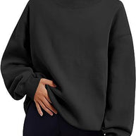 Pullover Sweatshirt Solid Color Loose Tops Round Neck Hoodie Women Thick Clothing