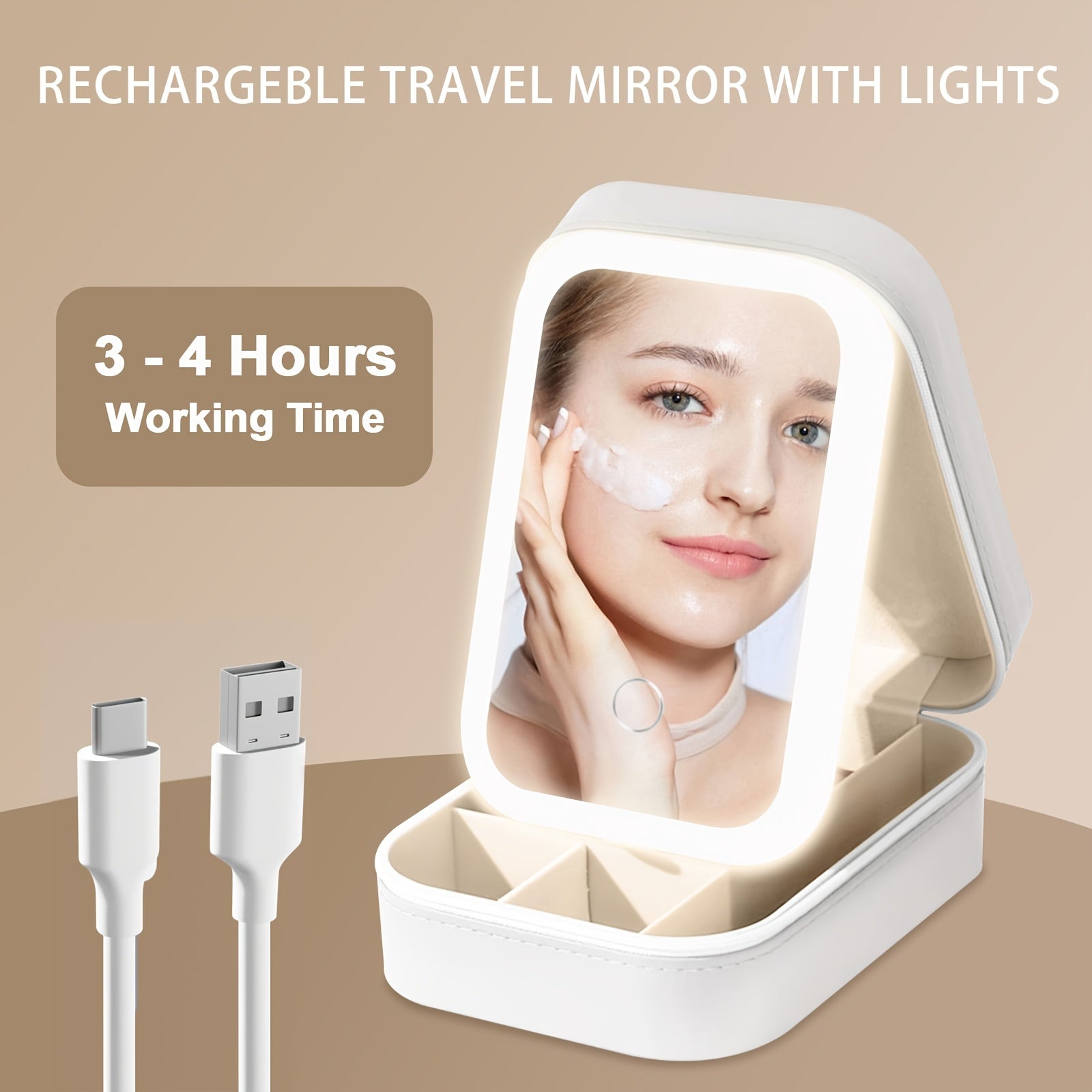 2 in 1 Travel Makeup Bag with LED Lighted, Make Up Case with Mirror, Jewelry Box Organizer with LED Makeup Mirror, 3 Color Setting Cosmetic Makeup Box Organizer Case for Women Beauty Tools Accessories Case Rechargeable, Chris