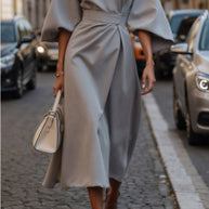 Loose Batwing Sleeve Dress Fashion Waist-tighted Solid Color Elegant Dresses For Women Clothing