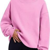 Pullover Sweatshirt Solid Color Loose Tops Round Neck Hoodie Women Thick Clothing