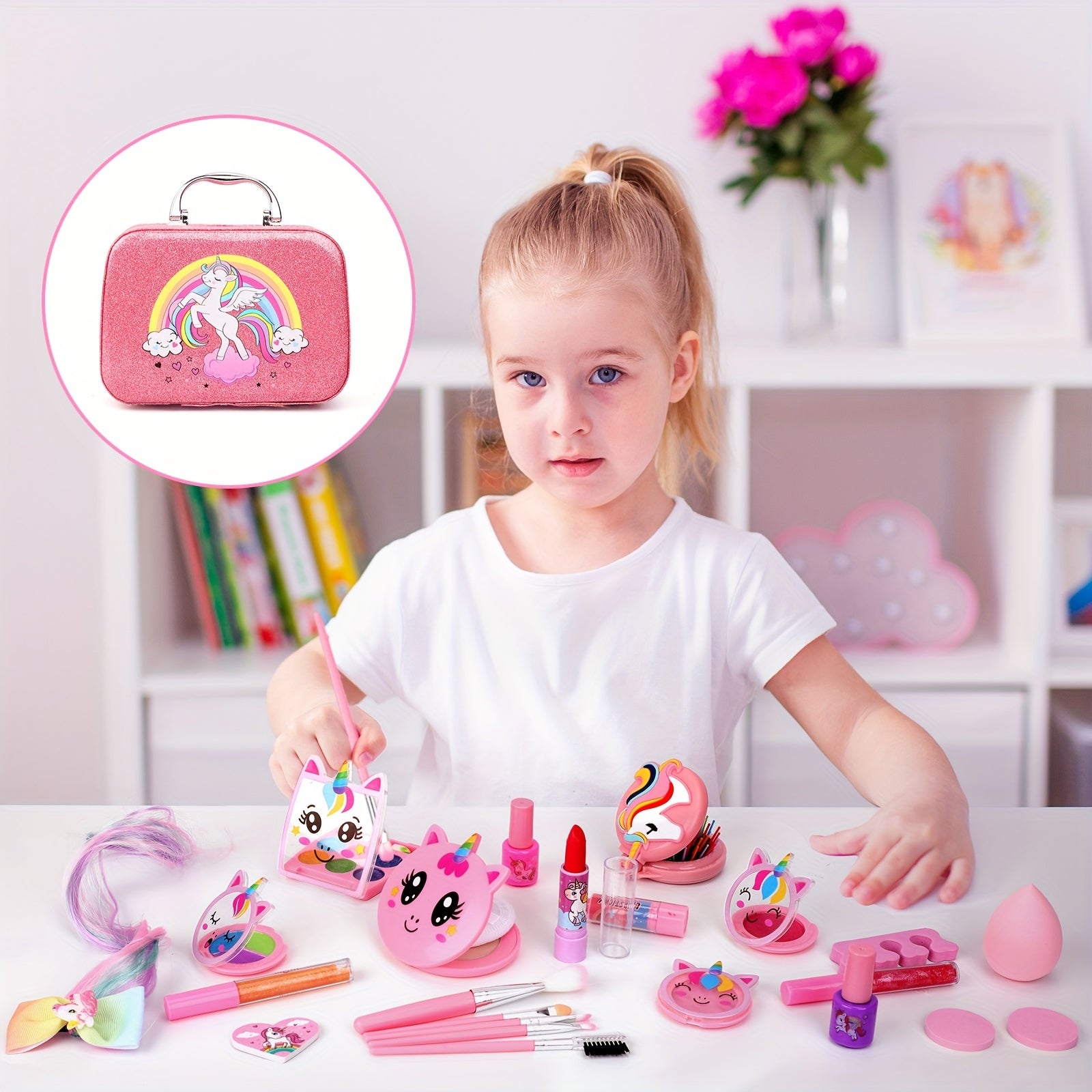 28 PCSKids Makeup Kit for Girls, Real Washable Makeup Toy for Little Girl Princess