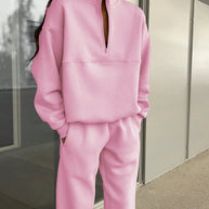 Long-sleeved Sports Sweatshirt Suit Fashion Stand-up Collar Zip-up Top And Elastic Band Trousers With Pocket Srping Fall Clothing For Women