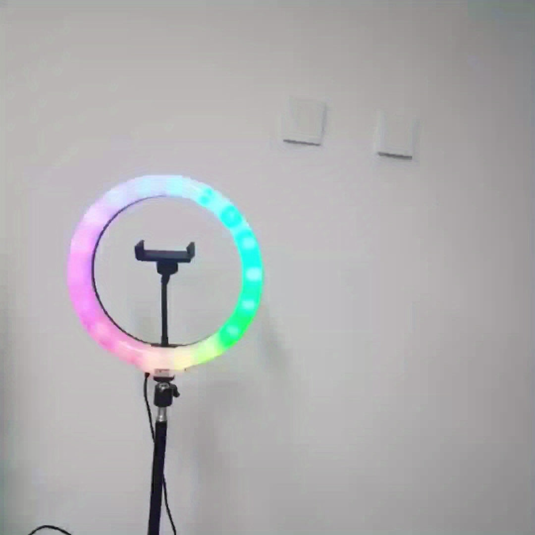 10" Selfie Ring Light With Tripod Stand, 43.3'' Tall & Phone Holder, 38 Color Modes, RGB Stepless Dimmable/Speed LED Ring Light For Live Stream Video, Photos, Make Up, 3 Color Modes For Hotel