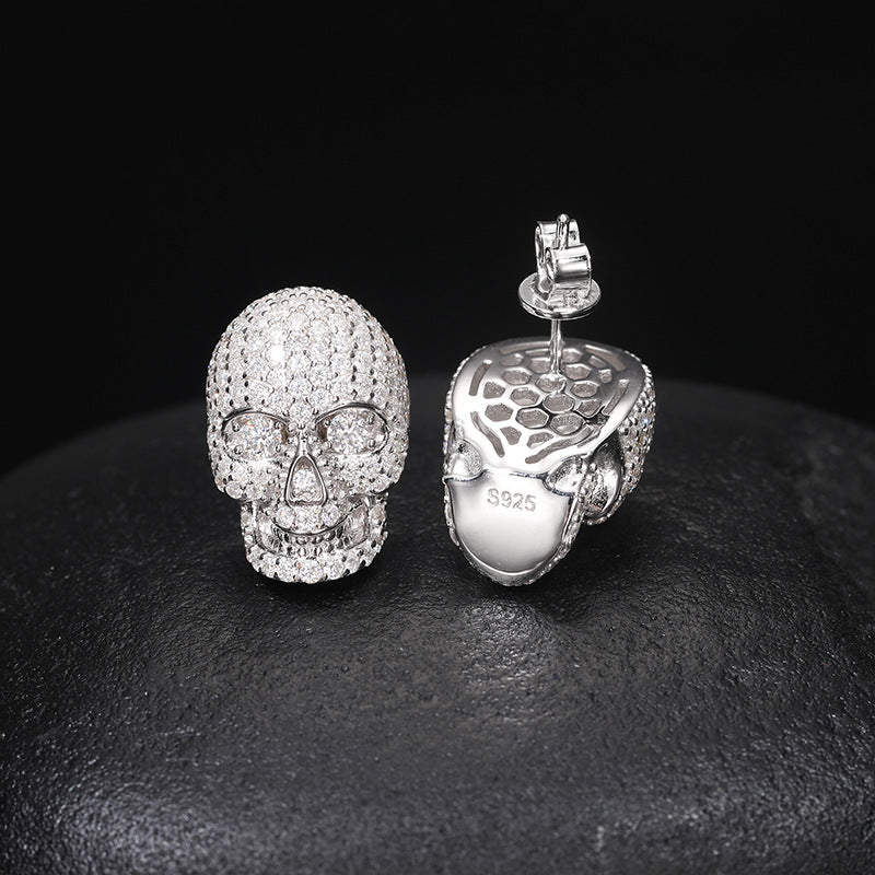 Creative S925 Silver Skull Moissanite Stud Earrings
