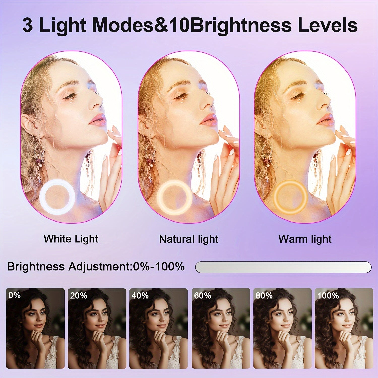 10" Selfie Ring Light With Tripod Stand, 43.3'' Tall & Phone Holder, 38 Color Modes, RGB Stepless Dimmable/Speed LED Ring Light For Live Stream Video, Photos, Make Up, 3 Color Modes For Hotel