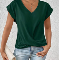 Fashion V-neck Short-sleeve T-shirt Summer Casual Irregular Knot Top For Women Clothing