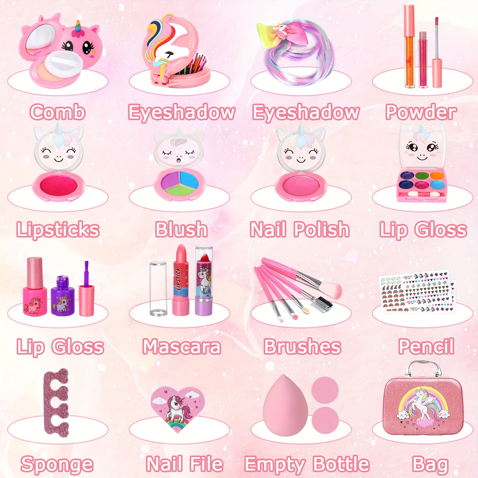 28 PCSKids Makeup Kit for Girls, Real Washable Makeup Toy for Little Girl Princess
