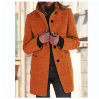 Fashion Stand Collar Woolen Coat With Pockets Fall Winter Casual Button Outwear For Women Clothing