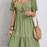 V-neck Short Sleeve Dress Summer Fashion Casual Loose Ruffled Dresses Beach Clothing Women