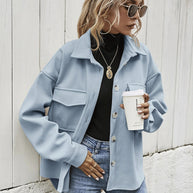 Winter Coat Women Lapel Single-breasted Thickened Solid Color Jacket Woolen Loose Short Coat For Women Fashion Outwear Clothing
