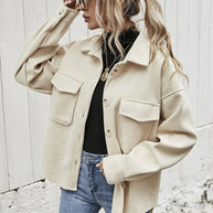 Winter Coat Women Lapel Single-breasted Thickened Solid Color Jacket Woolen Loose Short Coat For Women Fashion Outwear Clothing