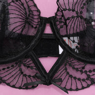 Elegance Sheer Bra and Panty Ensemble with Suspenders Back Bra Details