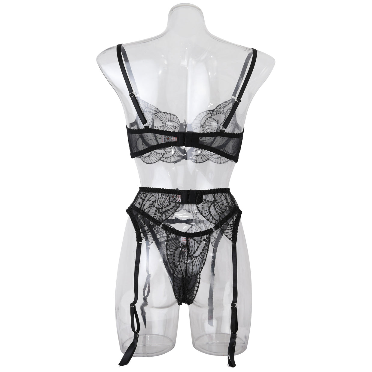 Elegance Sheer Bra and Panty Ensemble with Suspenders Back View