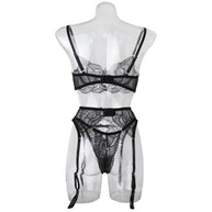 Elegance Sheer Bra and Panty Ensemble with Suspenders Back View
