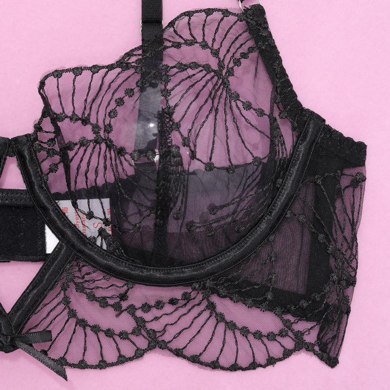 Elegance Sheer Bra and Panty Ensemble with Suspenders Bra Details
