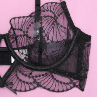 Elegance Sheer Bra and Panty Ensemble with Suspenders Bra Details