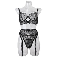 Elegance Sheer Bra and Panty Ensemble with Suspenders Front View