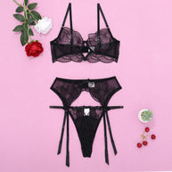 Elegance Sheer Bra and Panty Ensemble with Suspenders Over View