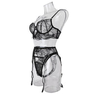 Elegance Sheer Bra and Panty Ensemble with Suspenders Side View