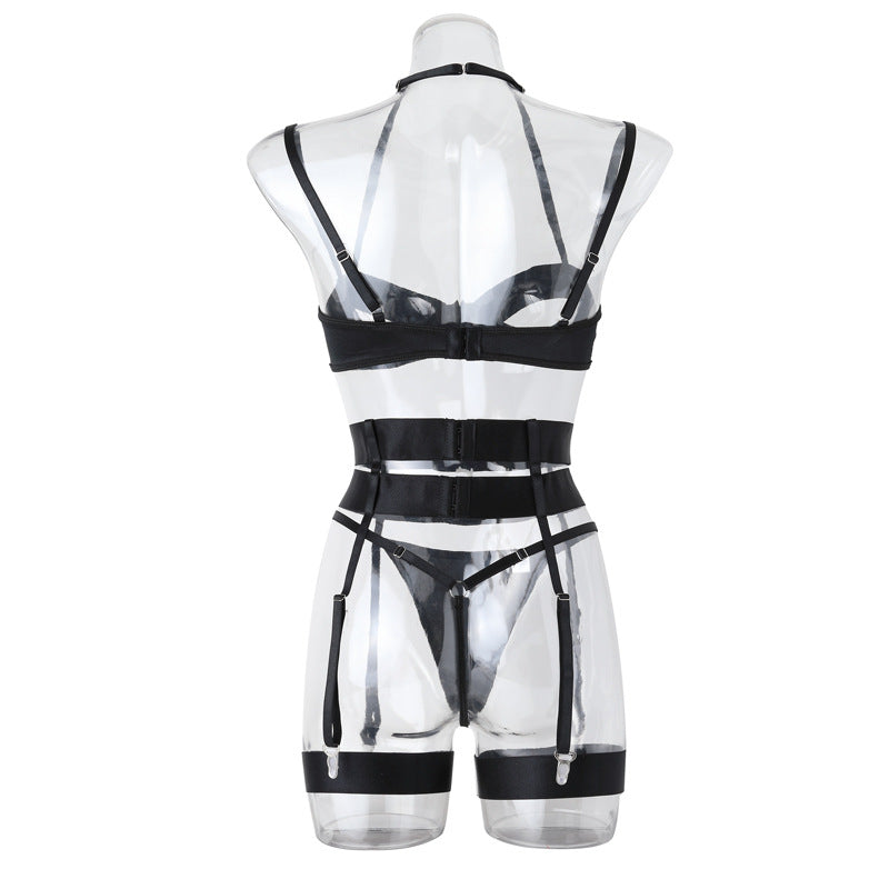 Elegant Black Bra and Panties Set with Chest Cutout - Ideal for B2B Lingerie Retailers Back View