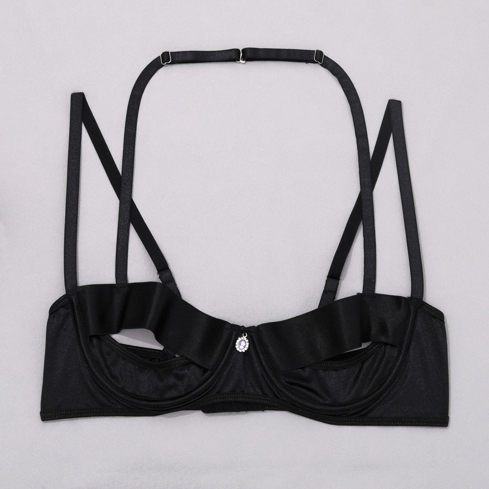 Elegant Black Bra and Panties Set with Chest Cutout - Ideal for B2B Lingerie Retailers Bra Details
