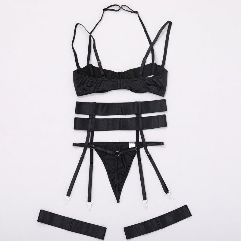 Elegant Black Bra and Panties Set with Chest Cutout - Ideal for B2B Lingerie Retailers Over View