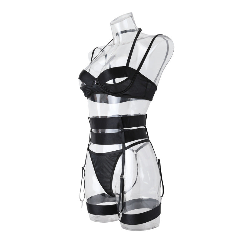 Elegant Black Bra and Panties Set with Chest Cutout - Ideal for B2B Lingerie Retailers Side View