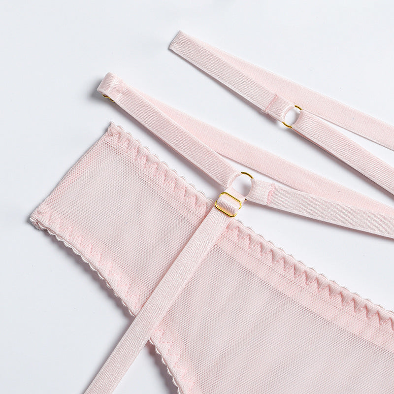 Mesh Halter Neck Bra & Panty Set with Elastic Band Waist Details