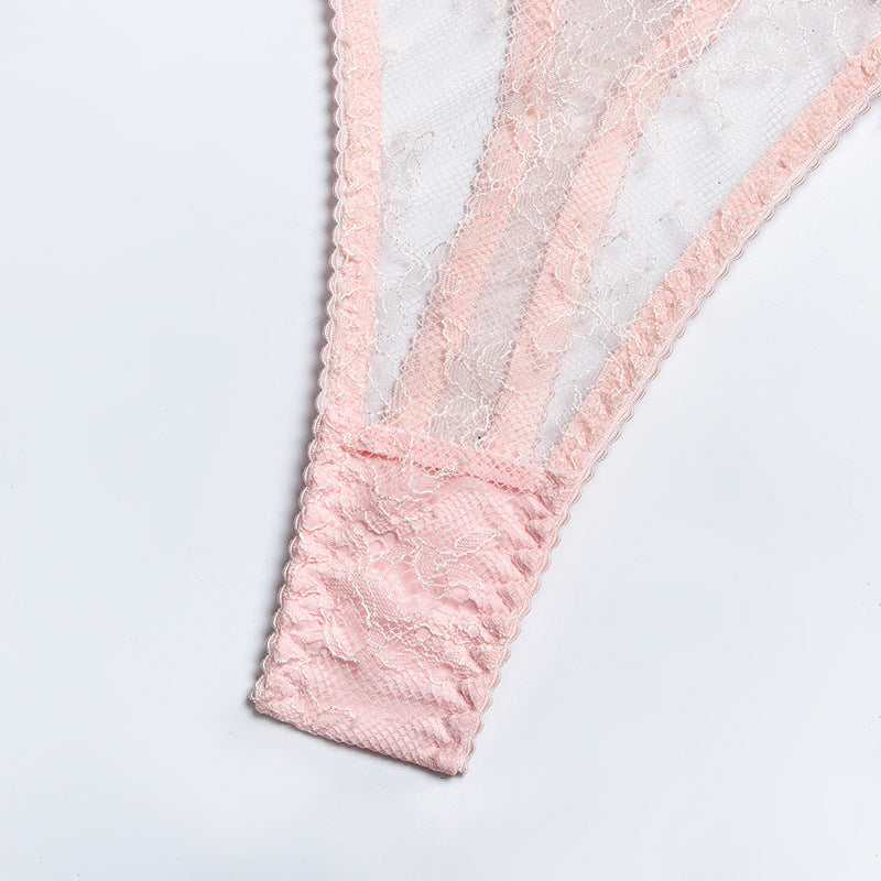 Pink Enchanting Lace Bra & Panty Set with Garter Crotch Details