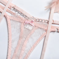 Pink Enchanting Lace Bra & Panty Set with Garter Panty Details